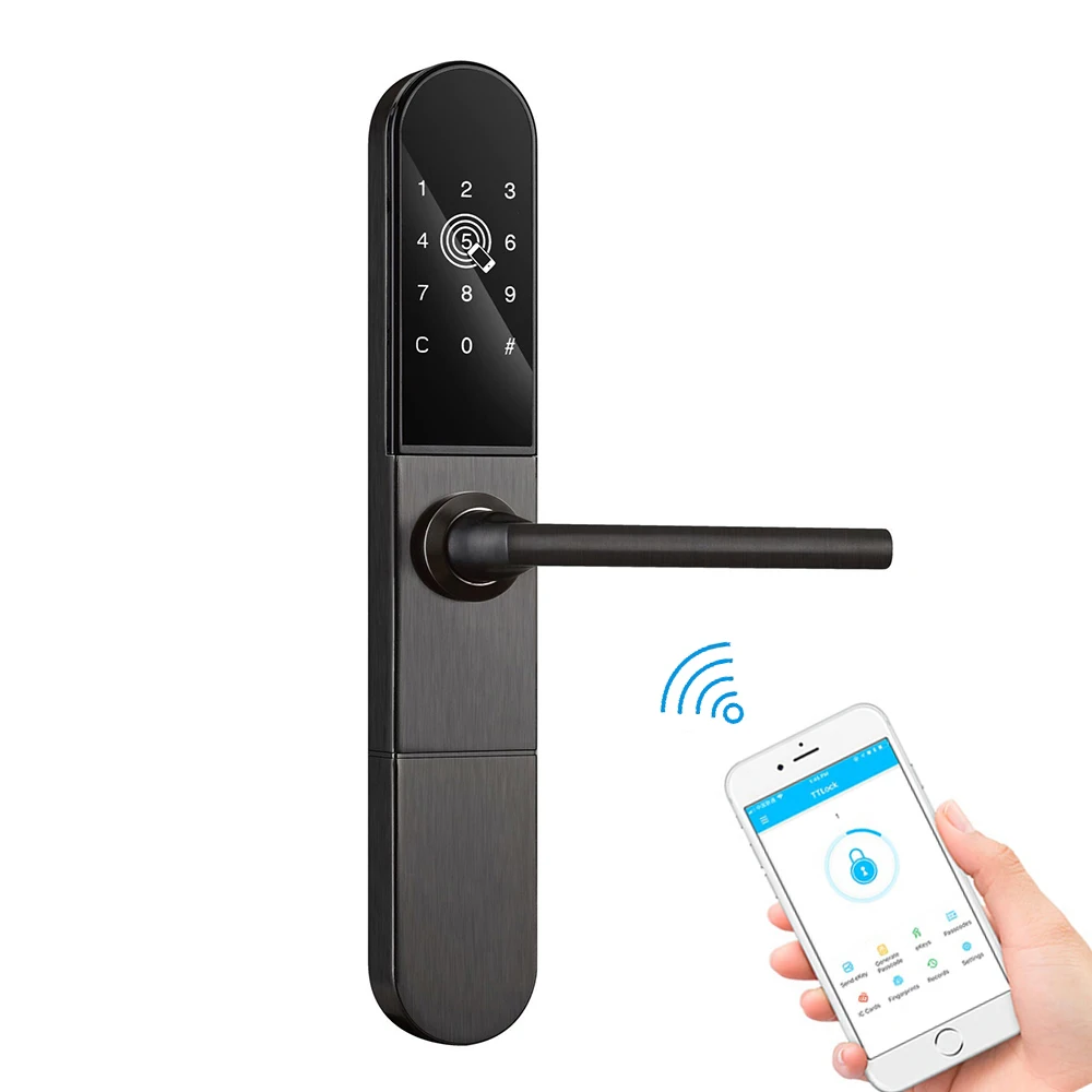 Тонкий алюминиевый стеклянный умный раздвижная дверь замок Wifi Bluetooth TTLock приложение RFID карта цифровой код электронный дверной замок