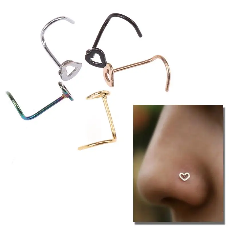5pcs/lot Stainless Steel Nose Rings Nose Studs Hooks Body Piercing