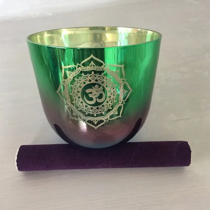 

4th octave A# Pineal chakra alchemy crystal singing bowl with OM carved design size About 5.1"