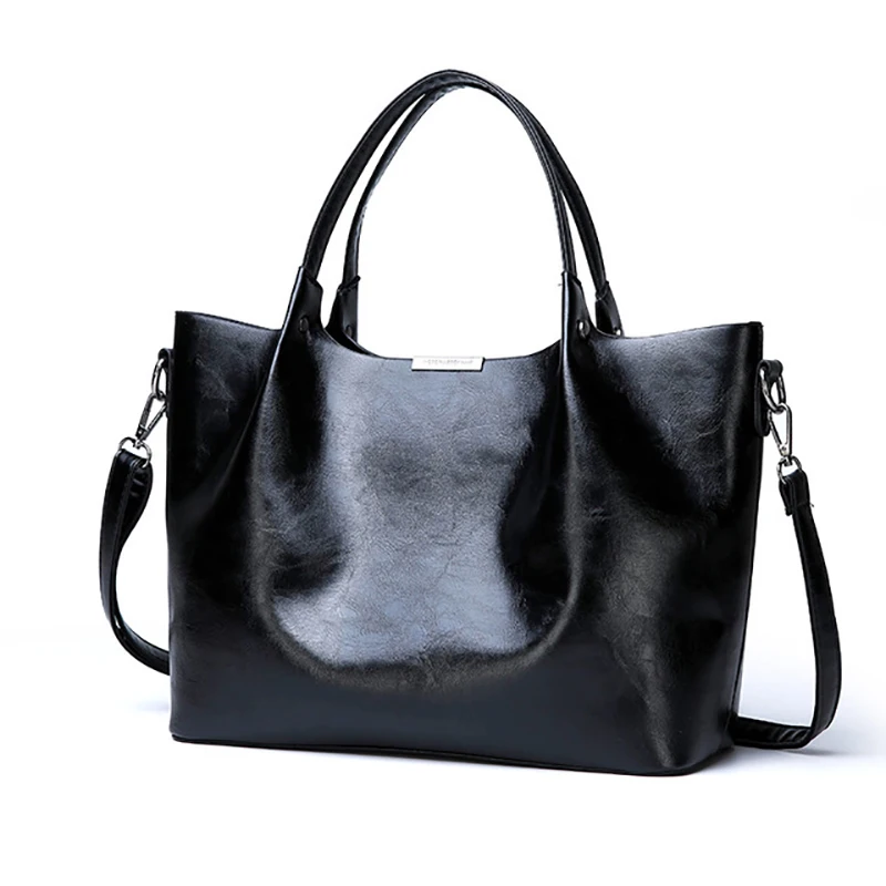 

Retro high quality oil wax leather PU leather solid color large capacity female handbag casual Korean version of the woman bag