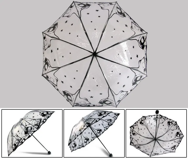 Печать серии прозрачный зонтик дождь для женщин бабочка женский Прозрачный Paraguas три складной зонтик