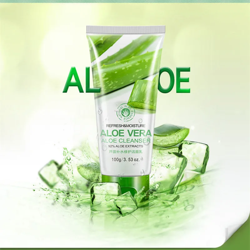 BIOAQUA 100g Aloe Vera Facial Cleanser Rich Foaming Moisturizing Hydrating Whitening Shrink Pores Essence Face Cleansing Care 8