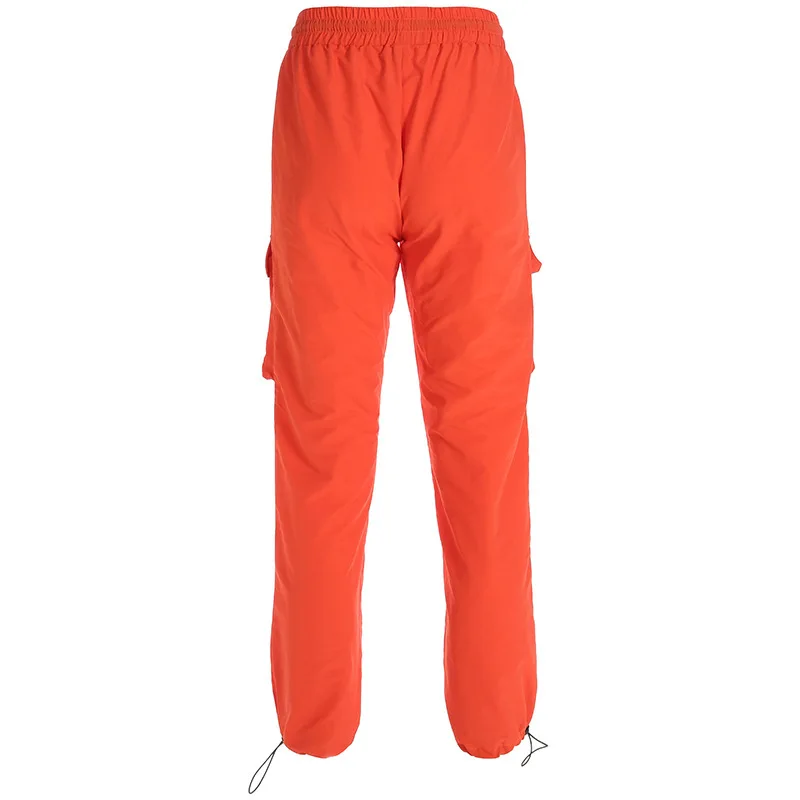 Длинный оранжевый хлопковые брюки женские 2019 Весна Эластичные Высокая Васит женские брюки-карго карманов повседневное Pantalon Femme мотобрюки