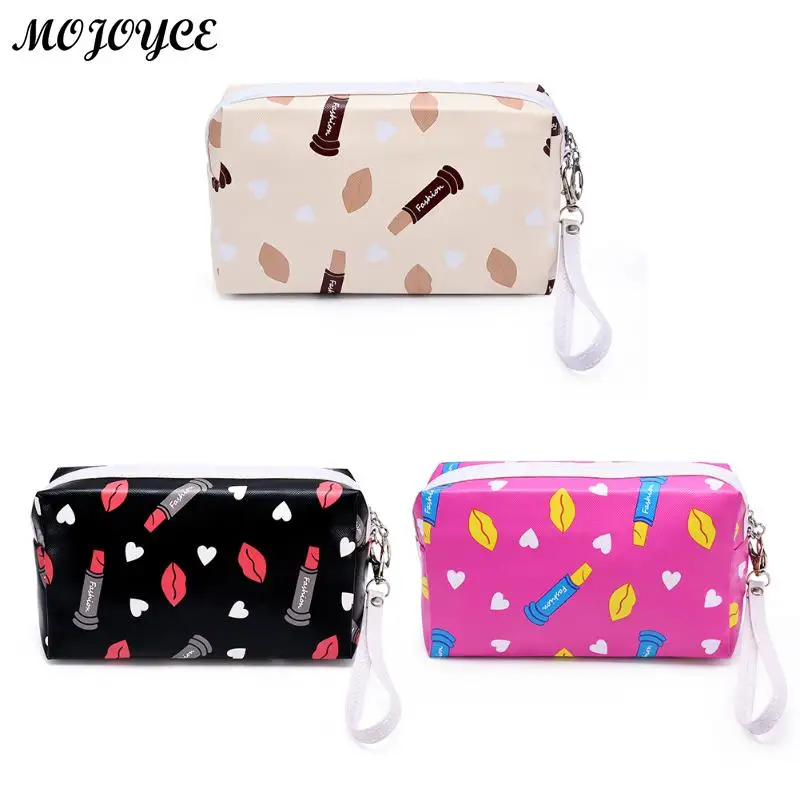 Fashion Lipstick Lips Print Makeup Bags Pattern Pu Leather Cute