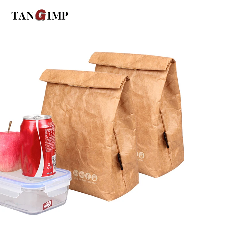TANGIMP 2 Pack Insulated Brown Paper Lunch Bags Large Reusable Lunch