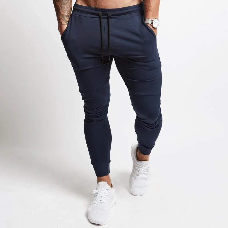 Navy Blue Модные мужские спортивные штаны для бега, повседневные длинные штаны для фитнеса, мужские тренировочные обтягивающие спортивные штаны для бега, спортивный костюм, хлопковые брюки - Цвет: Navy Blue