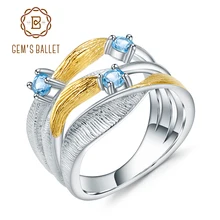 GEM'S балетные костюмы 925 пробы серебро ручной работы Группа Твист кольца 0.47Ct натуральный Швейцарский Голубой Топаз кольцо с камнями для женщин Bijoux