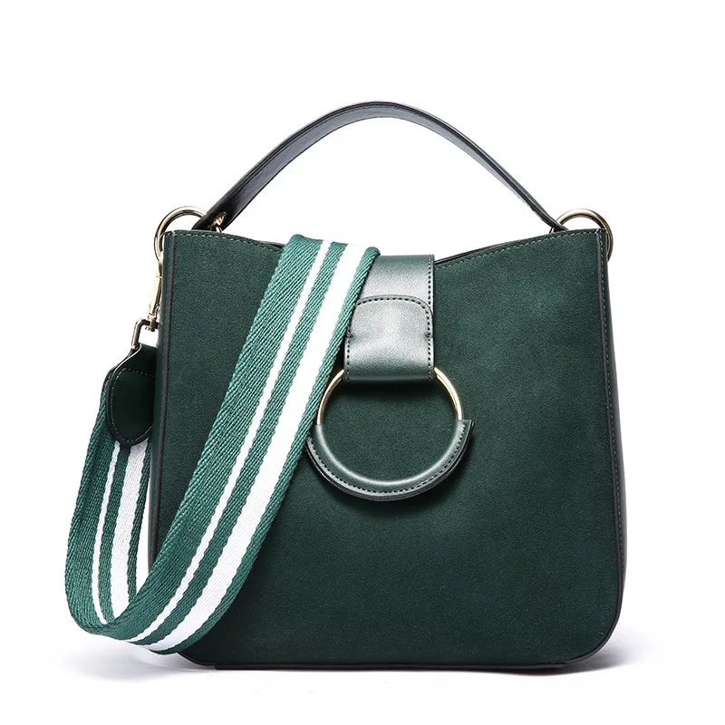 

2018 New Autumn Vintage Suede Cowhide Leather Women's Bag with Wide knitting Strap Shoulder Bag Crossbody Knitting Strap