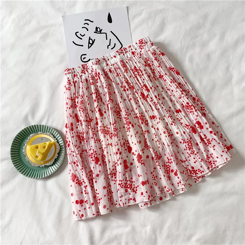 print pleated skirt summer sweet style Women's Clothing chic Korean fashion brand faldas mujer moda High waist Skirts new