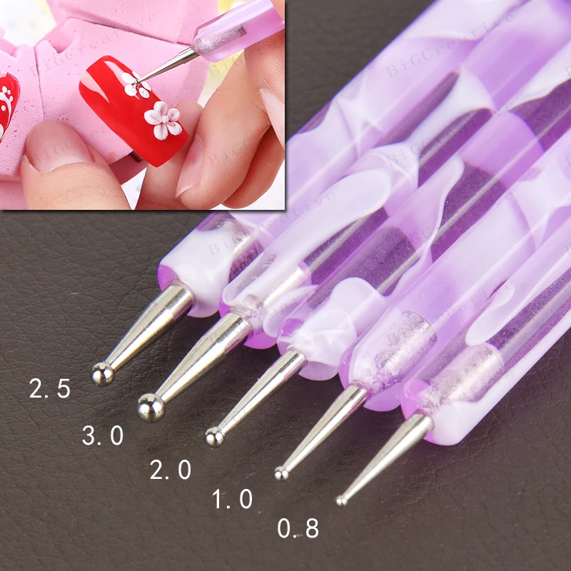 

5pcs x 2 way Dotting Marbleizing Painting Pen Tool Nail Art Dot Dotting Tool Nail Care