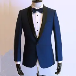 На заказ свадебные костюмы для мужской смокинг костюм, на заказ 2018 мода темно-синий костюм из двух предметов черный сатиновая шаль лацкан