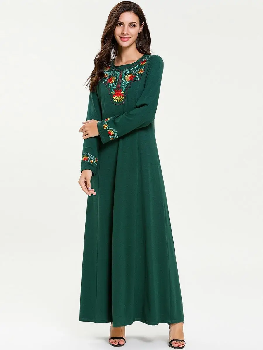 Дубай абайя вышивка длинное платье Вязание Кафтан Макси халат мусульманских женщин джилбаб Исламская одежда этнические арабские Малайзии Рамадан