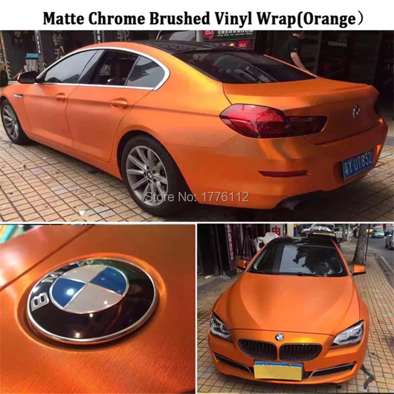 

Orange Matte Metallic Chrome Brushed Vinyl Wrap for Car Body Decoration Sticker Brushed Steel Orange Metal 1.52*20M/Roll sales
