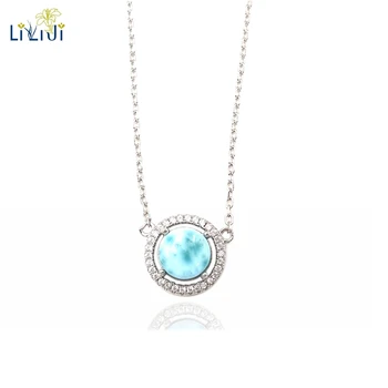 

Lii Ji Gemstone Natural Larimar 925 Sterling Silver Shining Pendant Choker Necklace