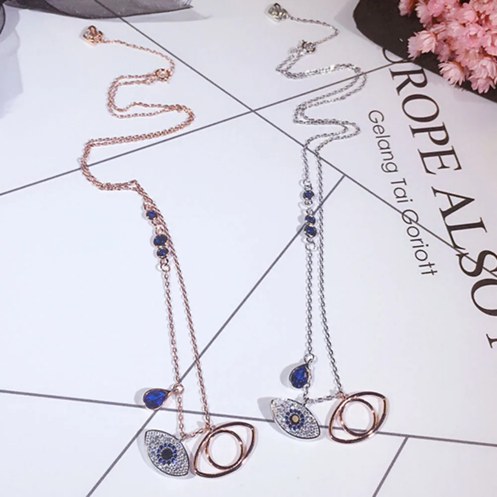 

Famous Design Double Blue Evil Eyes Short Necklace For Women Gold Color Cubic Zirconia Charm Feminino Bijuterias