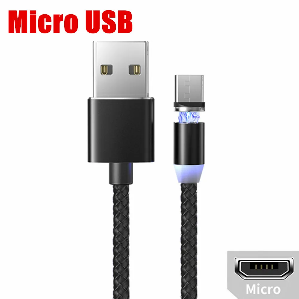 OLAF 1 м светодиодный магнитный Micro USB кабель для быстрой зарядки usb type C Магнитный кабель для зарядки данных кабель для зарядки USB шнур для samsung Xiaomi - Цвет: Black Micro Cable