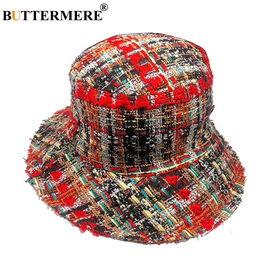 

BUTTERMERE Women Bucket Hats Knitting Red Fishing Cap Female Foldable Colorful Hat Ladies Wide Brim Holiday Winter Fisherman Hat