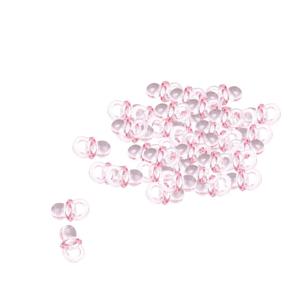 50pcs Pink Acrylic  Mini Dummy Pacifier For Girl Baby Shower Party Favor Cake Decoration