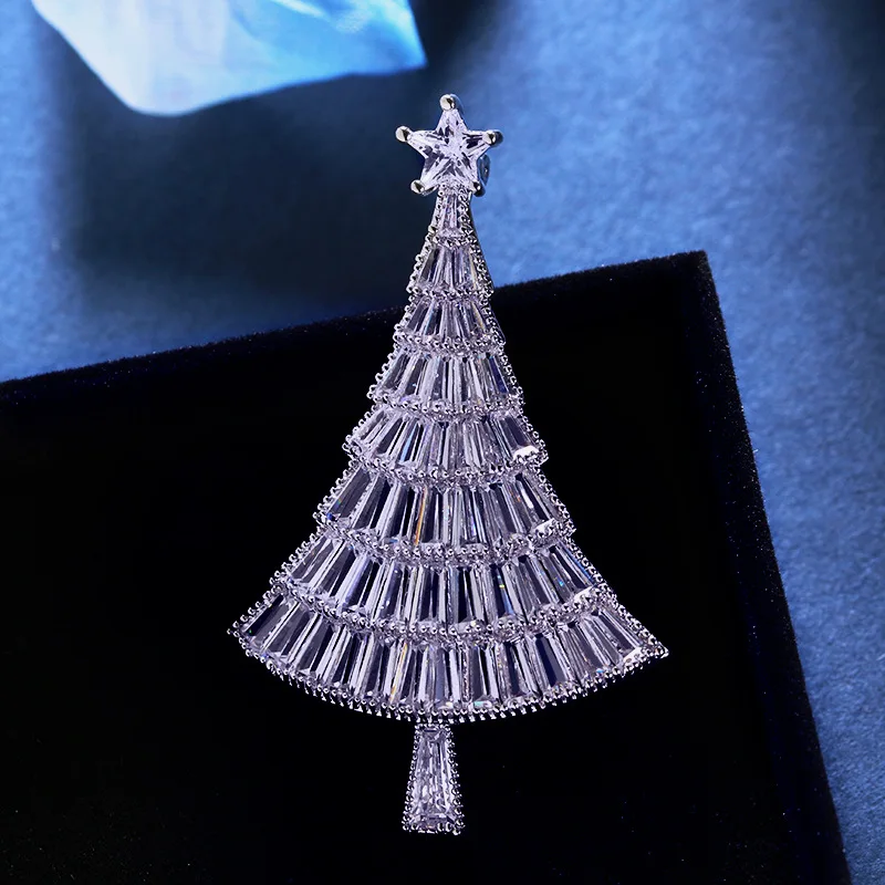 

luxury Bridal CZ Cubic Zircon Christmas Tree Brooch Pins Wedding Christmas Gift wx0024