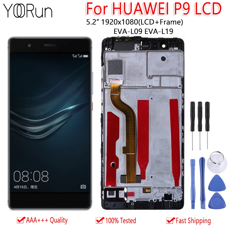 

5.2" LCD With Frame For HUAWEI P9 EVA-L09 EVA-L19 LCD Display Touch Screen Digitizer Assembly Repair 1920*1080 Free Tools