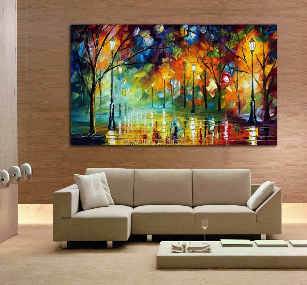 Romantic Park Night Abstract Canvas Landscape Painting