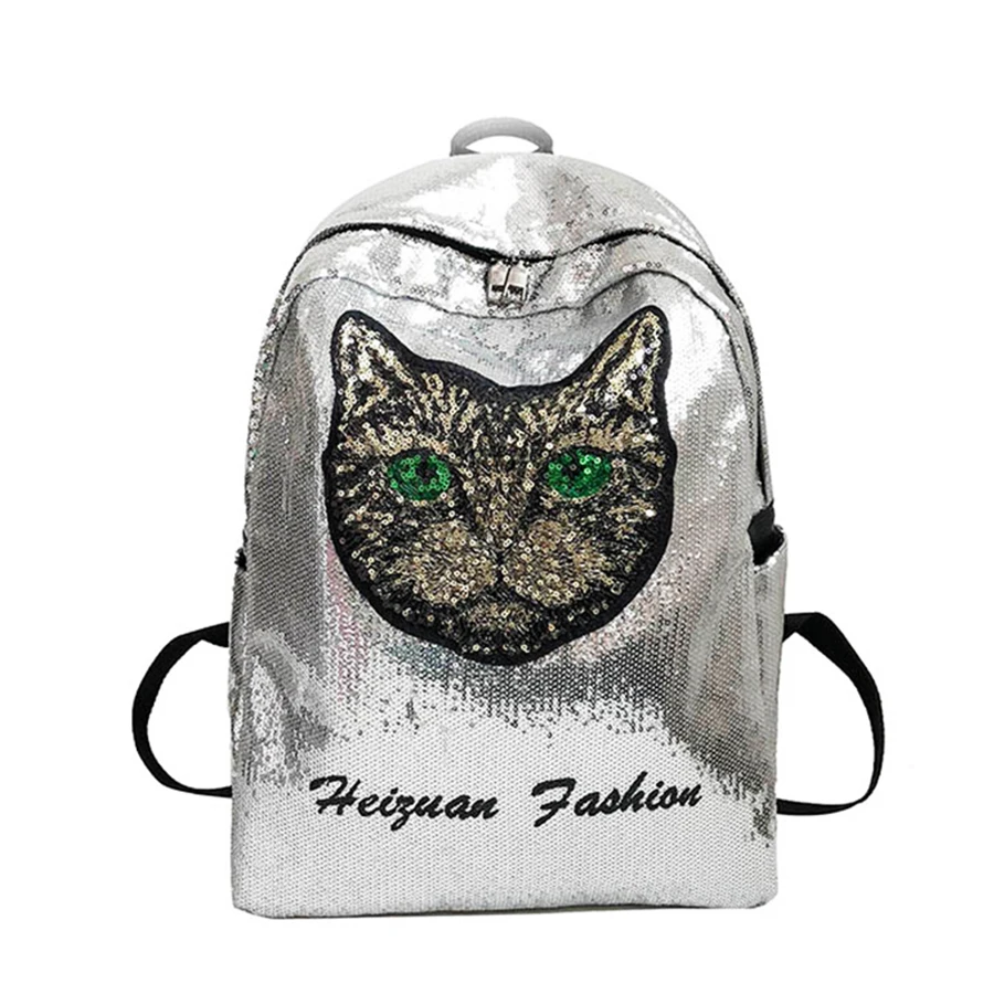 

Trendy Sequin Cute Cat Pattern Gradient Backpack Female Casual Girl Travel Backpacks Funny Cartoon School Bag For Women Backpack