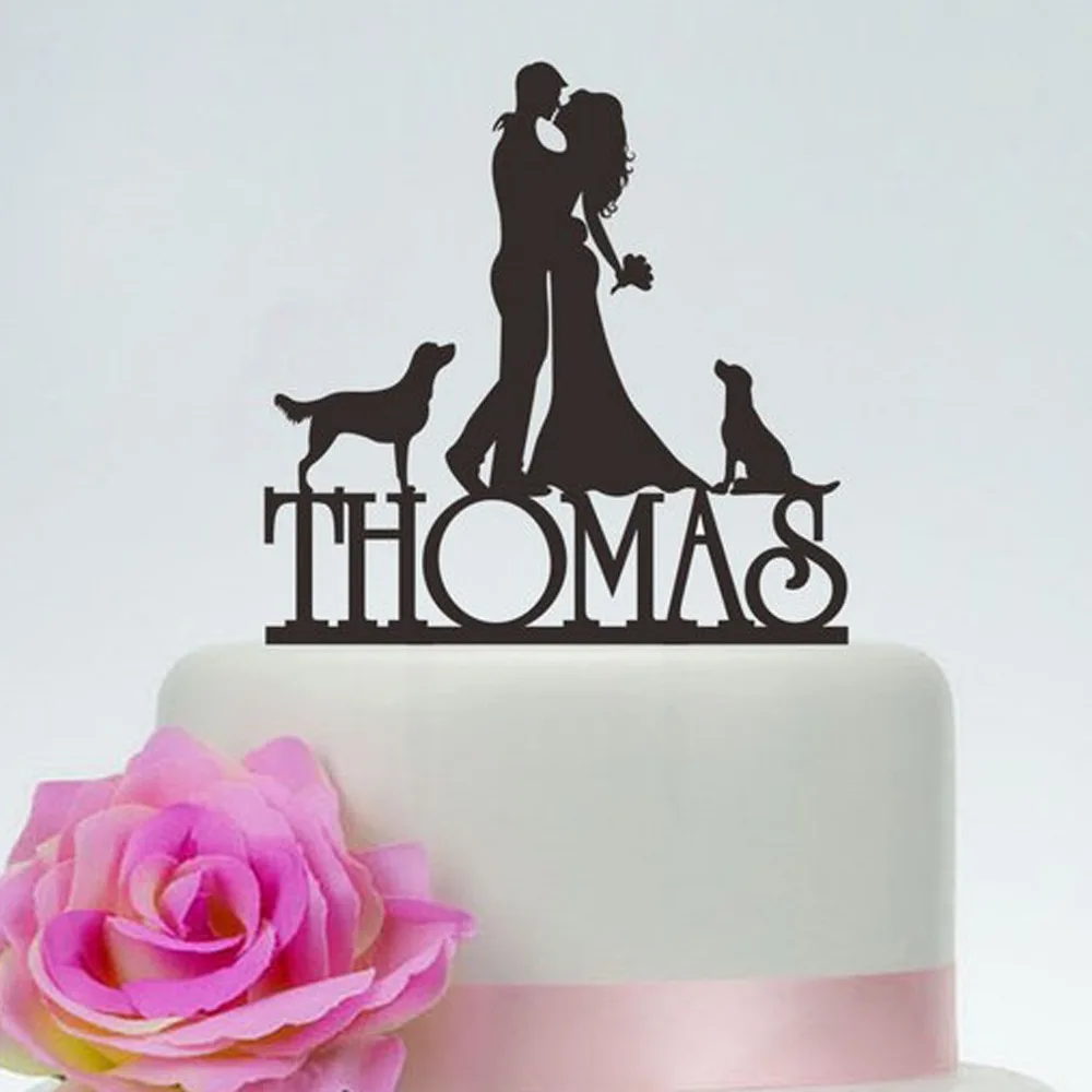 Wedding Cake Topper,Bride and Groom Topper,Couple Silhouette, Custom Cake Topper,Dog and Commemorate Cake Topper Decoration