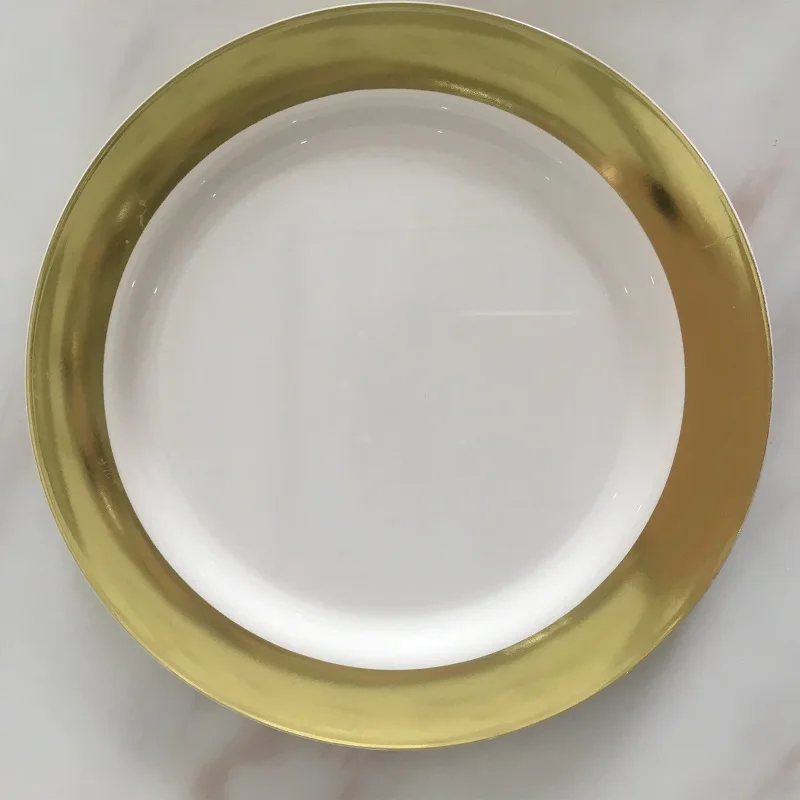

Disposable Plastic Plate Eco-Friendly Bronze Golden Round Dish Plate Fruit Plates Home Storage Tray for Wedding&Party