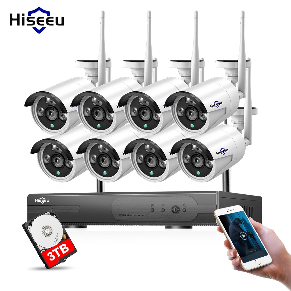 Meilleur 1080 p 8CH 3 t HDD Sans Fil CCTV Système de Caméra 960 p IP Caméra WIFI NVR Kit Extérieur de Sécurité Vidéo système de Surveillance Hiseeu