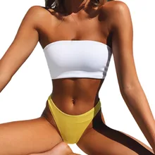 Женский однотонный комплект с тонкими лямками жилет из двух частей бюстгальтер пляжная одежда 2-20