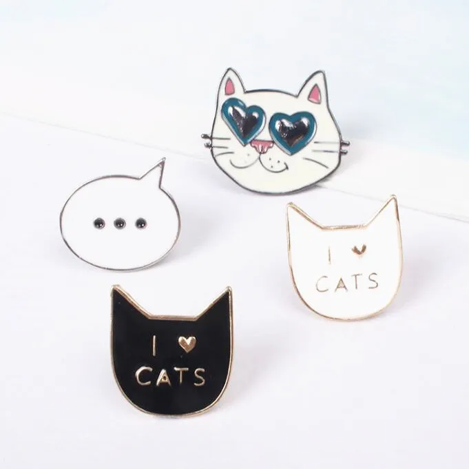 X113 Fashion Cute I love Cat Kitty Metal Brooch Pins Button Pins Jeans Bag Decoration Gift Wholesale