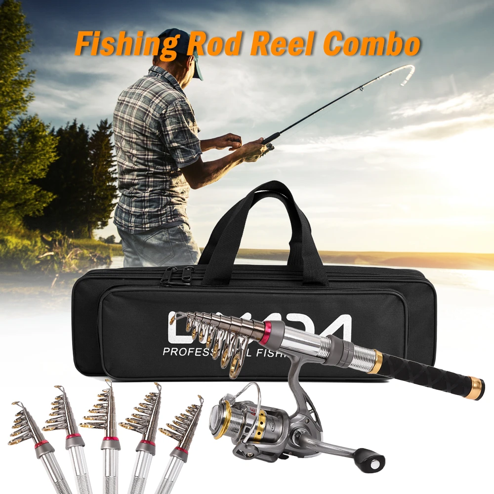 

Lixada Telescopic Fishing Rod Reel Combo Full Kit Fishing Rod Gear +Spinning Reel+ Line Lures Hooks with Bag for vara de pesca