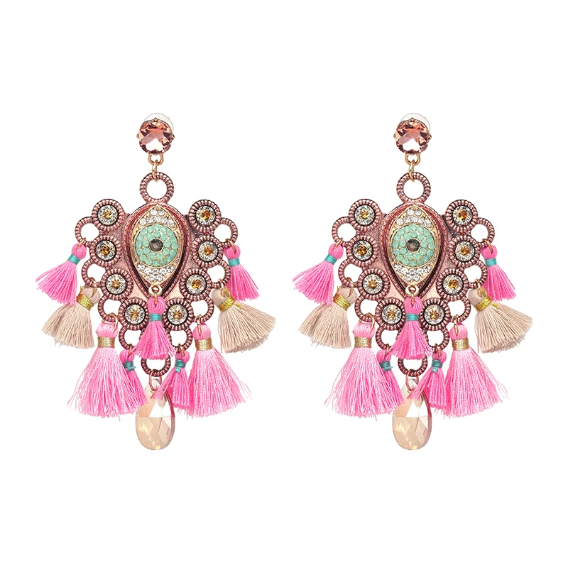 50646-PK Хит, роскошные длинные серьги с подвеской и кисточками, Boho, блестящие Висячие серьги для женщин, свадебные очаровательные серьги с бахромой - Окраска металла: 50646-PK