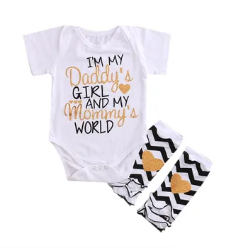 

Pudcoco Children Clothing Girls Set Summer Short Sleeve Bodysuit Leg Warmers Letter Print I'm Daddys Girls Mommys World