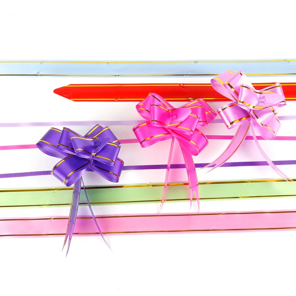 10pcs Pull Flower Ribbons Golden Rim Gift Packing Ribbons Pull Bow Gift