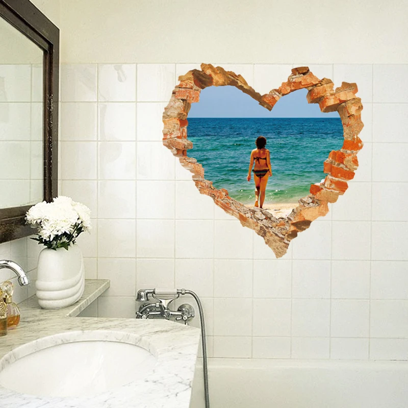 spedizione gratuita autoadesivo impermeabile 3d cuore adesivi per piastrelle bagno rimovibile home decor wall decals
