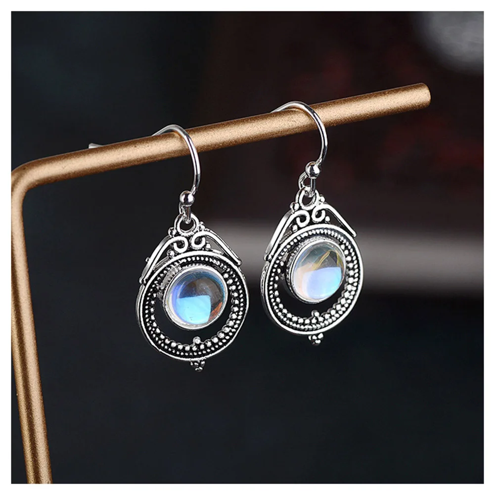 

1Pair Ladies Vintage Earrings Ethnic Bohemia Moonstone Pendant for Wedding Jewelry CX17