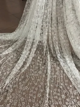 

Hot selling tulle lace fabric with glued glitter white african tulle net lace fabric