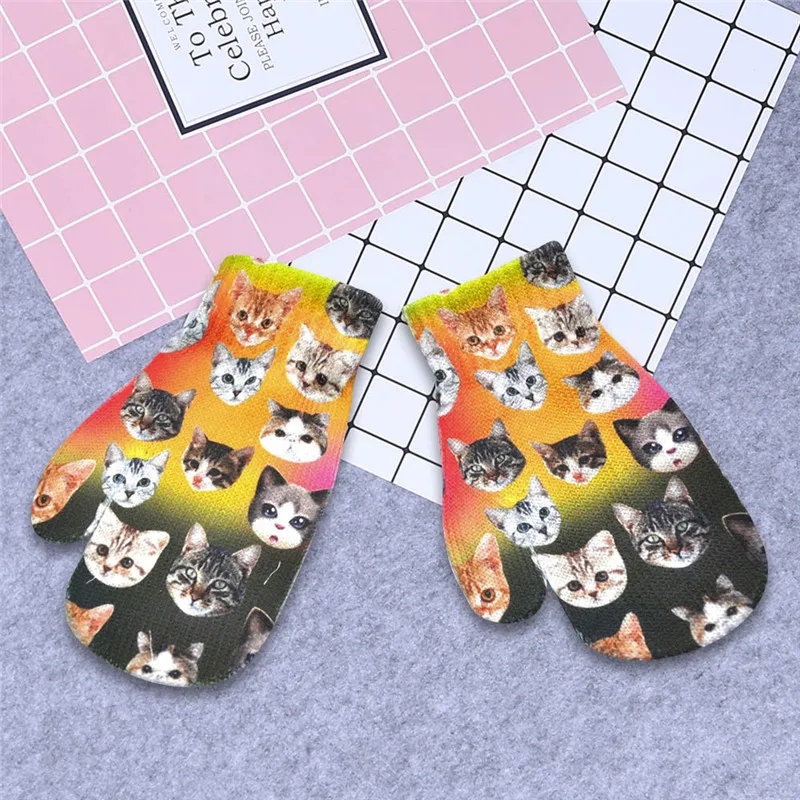 Children Kids Winter Warm 3D Animal Print Knitted Kitty Pet Cute Gloves Fashion Hand Gloves guantes eldiven handschoenen 40FE1807