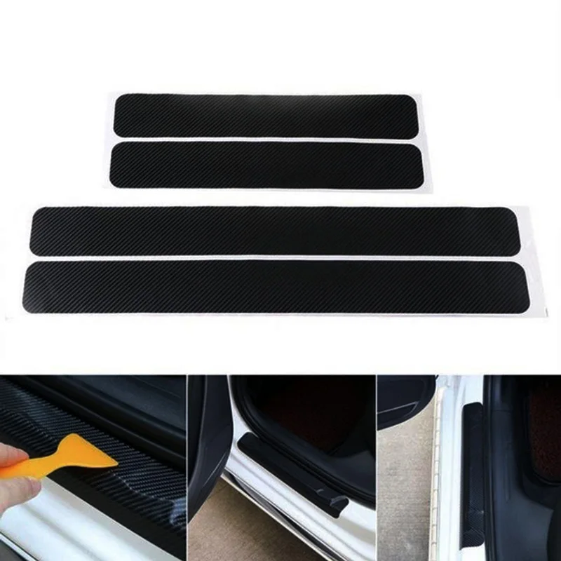 

4Pcs/Set Carbon Fiber Sill Scuff Anti Scratch Threshold Car Sticker Auto Car Styling 3D PU Stickers 60cmx2 40cmx2