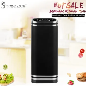 

SOWOLL New Design Stainless Steel Kitchen Knife Stand Black 8 inch Big Capacity Kitchen Knife Holder Knives Block Cook Storage