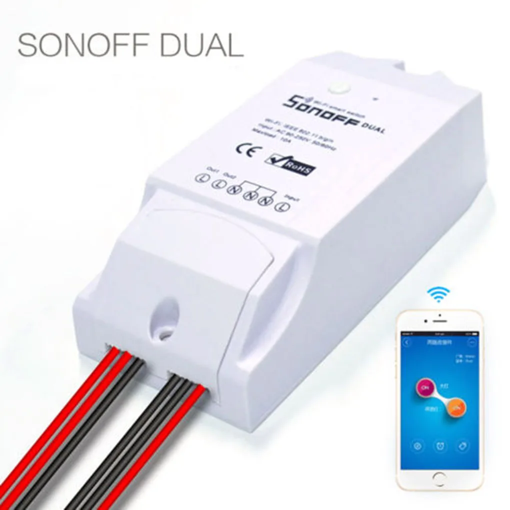 

Sonoff Dual Home Automation Wireless WiFi Smart Switch Smart Switch Module Remote Control 16A for Double Circuit