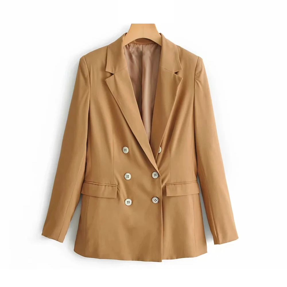 

Klacwaya women fashion khaki blazer suit 2019 office ladies double breasted blazers jackets girls casual long sleeve suits chic