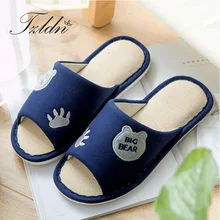 TZLDN/Новинка года; льняные домашние мужские тапочки; домашняя обувь для влюбленных; бесшумные тапочки с рисунком медведя; летние мужские сандалии; льняные тапочки