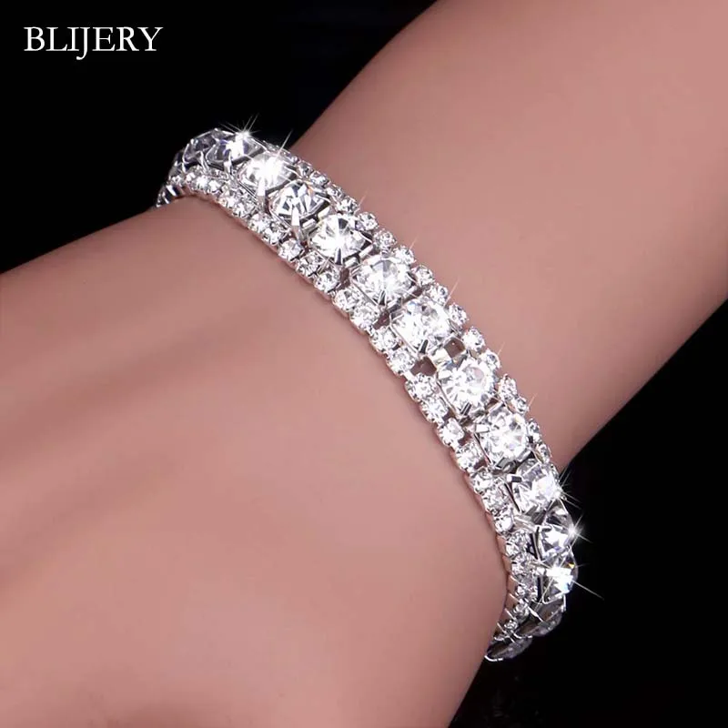 BLIJERY, Роскошные браслеты с кристаллами для женщин, Посеребренные стразы, браслеты с подвесками и браслеты для женщин, свадебные ювелирные изделия, подарки