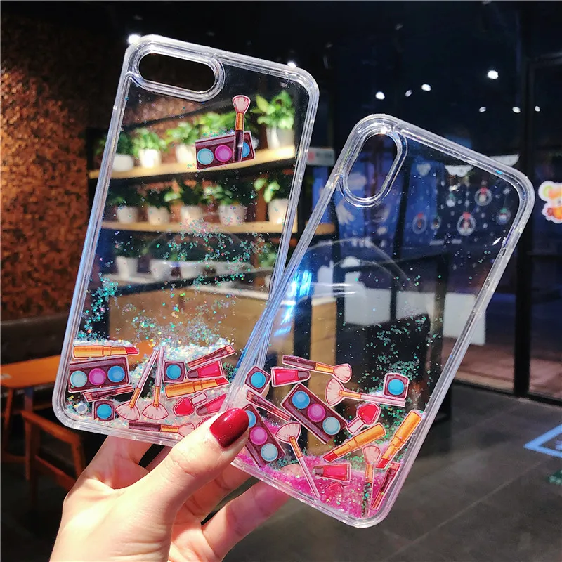 

Lipstick quicksand capinha for iPhone 7 8 plus 6 6s hard plastic cosmetics case for iPhone x xr xsmax dynamic liquid women capa