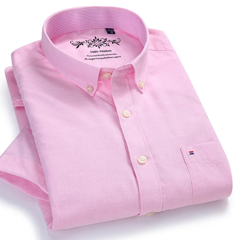 Lang men g Мужская модная Повседневная рубашка с коротким рукавом приталенная мужская деловая оксфордская Повседневная рубашка брендовая мужская одежда - Цвет: 03