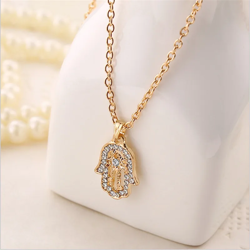 

new fashion gold color hamsa fatima hand necklaces for women lucky crystal clavicle Chain necklace chokers statement jewelry