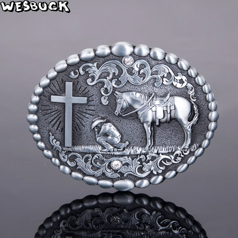 WesBuck брендовые перекрещивающиеся с большим камнем металлические пряжки для