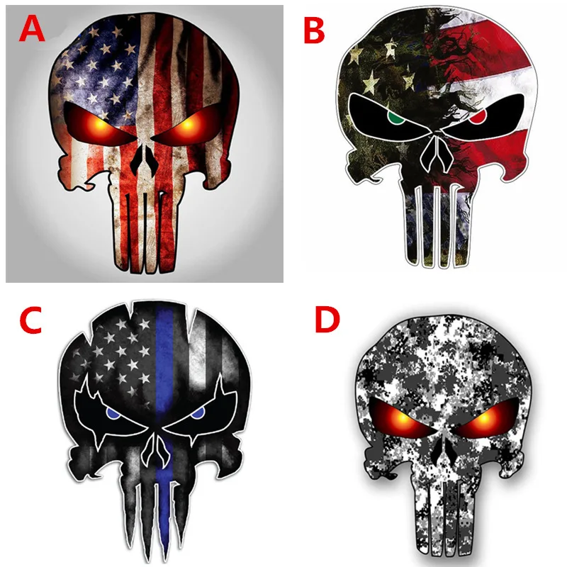 

Car Stickers Skulls Punisher USA Army Funny Creative Decals Motorbike Laptop Tablet Auto Tuning Styling Reflective 15x11cm D10